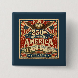 Badge Carré 5 Cm USA Amérique 250e anniversaire vintage patriotique