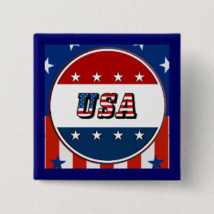 Badge Carré 5 Cm USA - Drapeau américain et étoiles dans le cercle