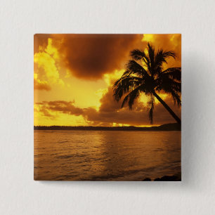 Badge Carré 5 Cm USA, Hawaï, Kauai, lever de soleil coloré dans u