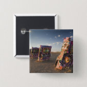 Badge Carré 5 Cm USA, TEXAS, Panhandle Area, Amarillo : Cadillac 2 (Devant & derrière)