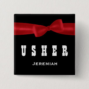 Badge Carré 5 Cm USHER épousant le ROUGE fait sur commande du nom