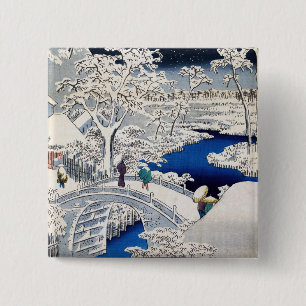 Badge Carré 5 Cm Utagawa Hiroshige - Pont des tambours à Meguro