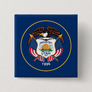 Badge Carré 5 Cm Utah : l'État de la ruche Drapeau américain, Indus