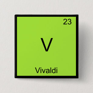 Badge Carré 5 Cm V - Vivaldi T-Shirt Symbole d'Élément de Chimie Dr