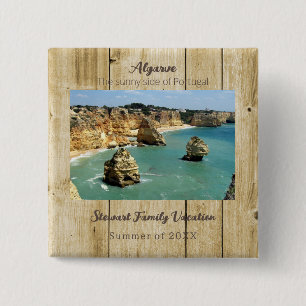 Badge Carré 5 Cm Vacances de famille sur la plage de l'Algarve au P