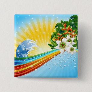 Badge Carré 5 Cm Vacances d'été exotiques
