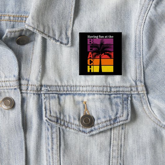 Badge Carré 5 Cm Vacances d'été S'amuser à la plage Retro (En situation)