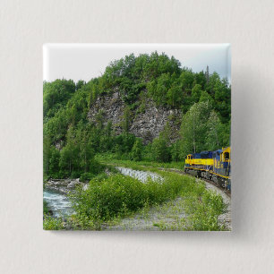 Badge Carré 5 Cm Vacances en train Denali Express Alaska Photograph