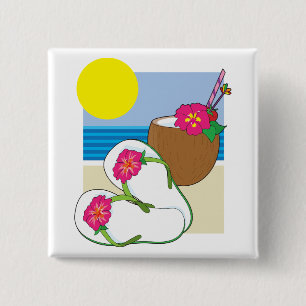 Badge Carré 5 Cm Vacances tropicales sur la plage Fleurs de coco To