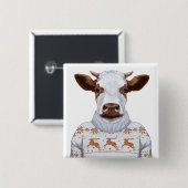 Badge Carré 5 Cm Vache à chandail de Noël (Devant & derrière)