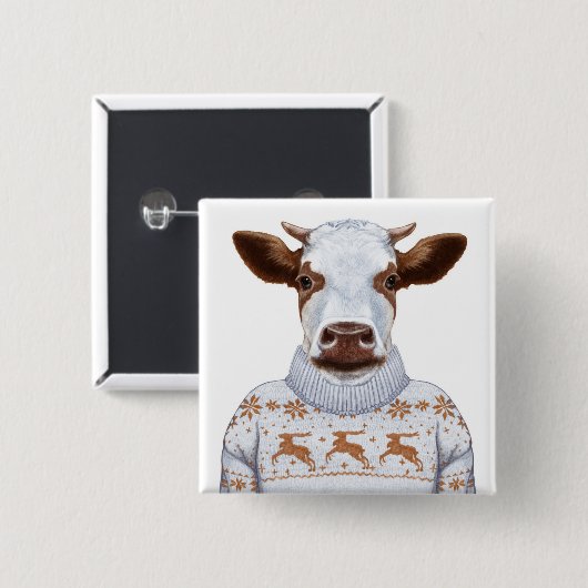 Badge Carré 5 Cm Vache à chandail de Noël (Devant & derrière)