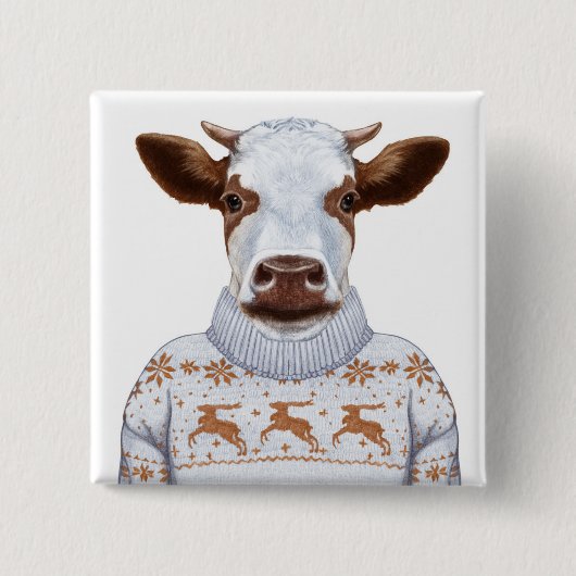 Badge Carré 5 Cm Vache à chandail de Noël (Devant)