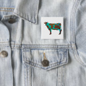 Badge Carré 5 Cm Vache marron et silhouette de sarcelle (En situation)