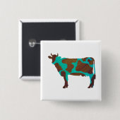 Badge Carré 5 Cm Vache marron et silhouette de sarcelle (Devant & derrière)
