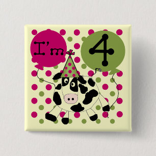 Badge Carré 5 Cm Vache rose 4e Anniversaire Tshirts et cadeaux