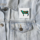 Badge Carré 5 Cm Vache Silhouette Brown et Turquoise (En situation)