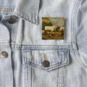 Badge Carré 5 Cm Vaches avec un berger (En situation)