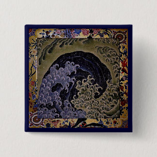 Badge Carré 5 Cm Vague Feminine, Hokusai Art Japonais