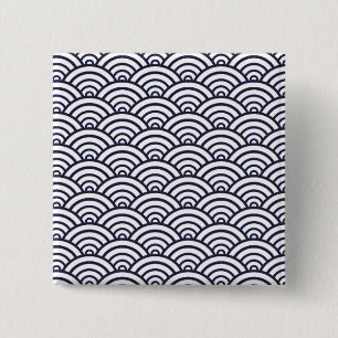 Badge Carré 5 Cm Vagues bleues japonaises Seigaiha Mer