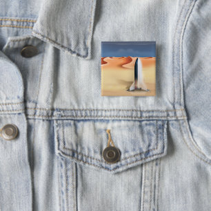 Badge Carré 5 Cm Vaisseau spatial sur la planète Mars