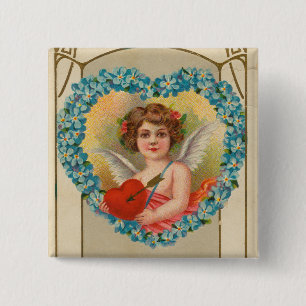 Badge Carré 5 Cm Valentin vintage, Stecher Litho Company, vers 1910