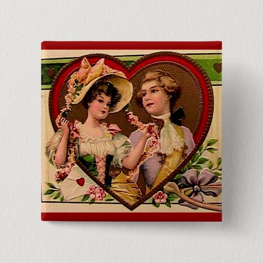Badge Carré 5 Cm Valentines victoriennes Couple (Devant)