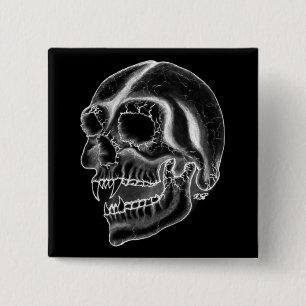 Badge Carré 5 Cm Vampir crâne noir et blanc