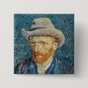 Badge Carré 5 Cm Van Gogh - Autoportrait au chapeau de feutre gris