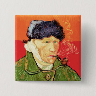 Badge Carré 5 Cm Van Gogh - Autoportrait avec l'oreille bandée et p
