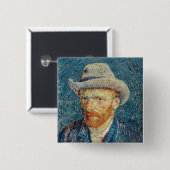 Badge Carré 5 Cm Van Gogh - Autoportrait avec un Casquette gris (Devant & derrière)