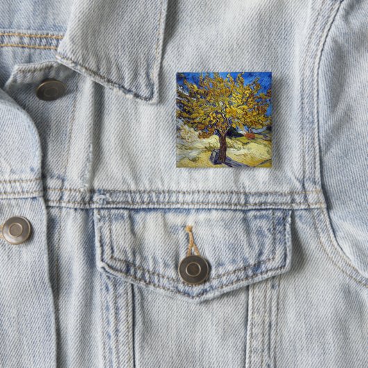 Badge Carré 5 Cm Van Gogh Mulberry Tree Art impressionniste (En situation)