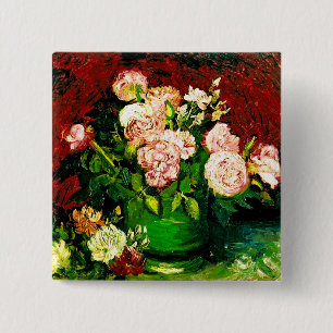 Badge Carré 5 Cm Van Gogh Peonies et Roses