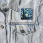 Badge Carré 5 Cm Van Gogh Starry Classic Nuit Impressionnisme Art (En situation)