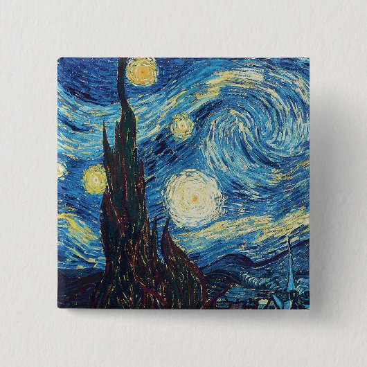 Badge Carré 5 Cm Van Gogh Starry Classic Nuit Impressionnisme Art (Devant)