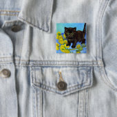Badge Carré 5 Cm Van Gogh Style Chat avec tournesol (En situation)