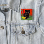 Badge Carré 5 Cm Van Gogh Style Chat noir (En situation)