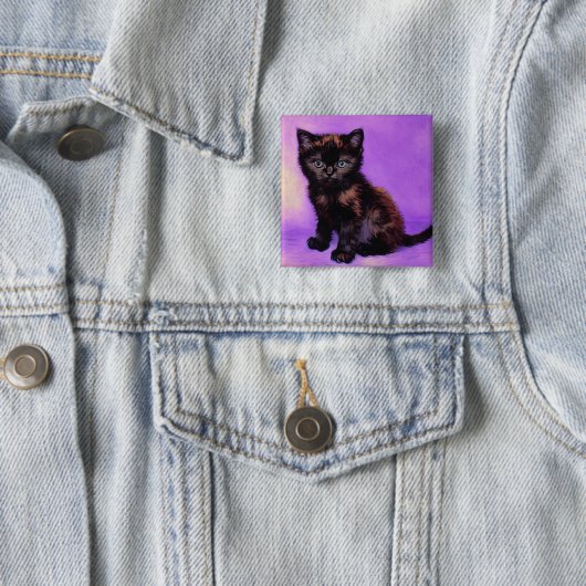 Badge Carré 5 Cm Van Gogh Style Chat pourpre (En situation)