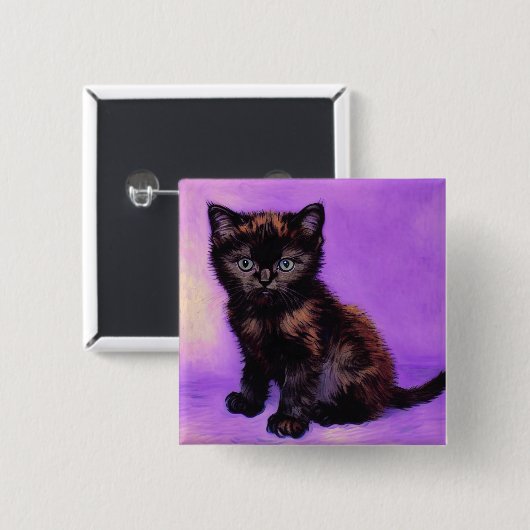 Badge Carré 5 Cm Van Gogh Style Chat pourpre (Devant & derrière)