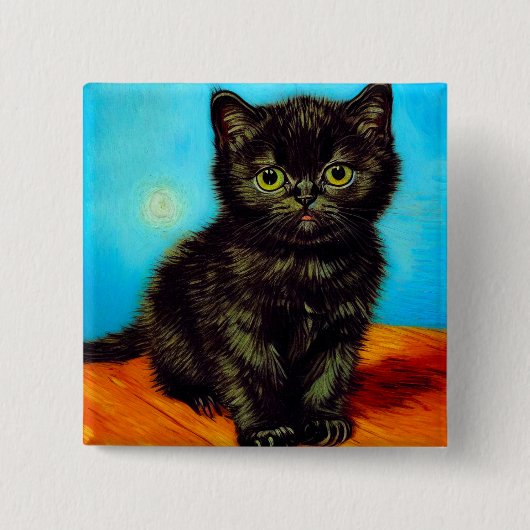 Badge Carré 5 Cm Van Gogh Style Pouting Kitten (Devant)