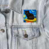 Badge Carré 5 Cm Van Gogh Style Starry Night Cat (En situation)