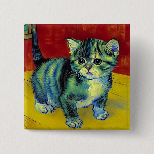 Badge Carré 5 Cm Van Gogh Tabby Cat (Devant)