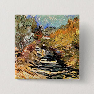 Badge Carré 5 Cm Van Gogh - Une route à Saint-Rémy avec personnage