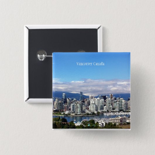Badge Carré 5 Cm Vancouver Canada Skyline (Devant & derrière)