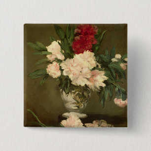 Badge Carré 5 Cm Vase à Manet de pivoines sur un petit piédesta