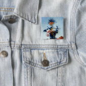 Badge Carré 5 Cm Vase avec des fleurs (En situation)