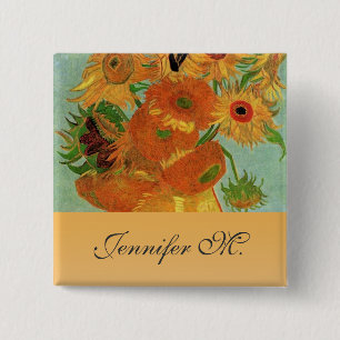 Badge Carré 5 Cm Vase avec douze tournesols, van Gogh