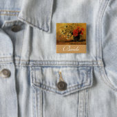Badge Carré 5 Cm vase avec oeillets rouges et blancs, van Gogh (En situation)