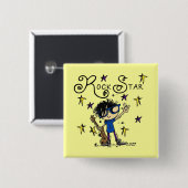 Badge Carré 5 Cm Vedette du rock de garçon de cheveux noirs (Devant & derrière)