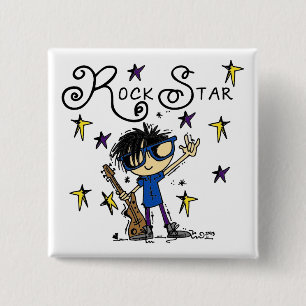 Badge Carré 5 Cm Vedette du rock de garçon de cheveux noirs