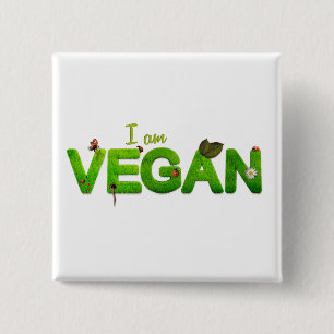 Badge Carré 5 Cm Vegetarian Vegan Love Save Animal Veg Mange Bouton